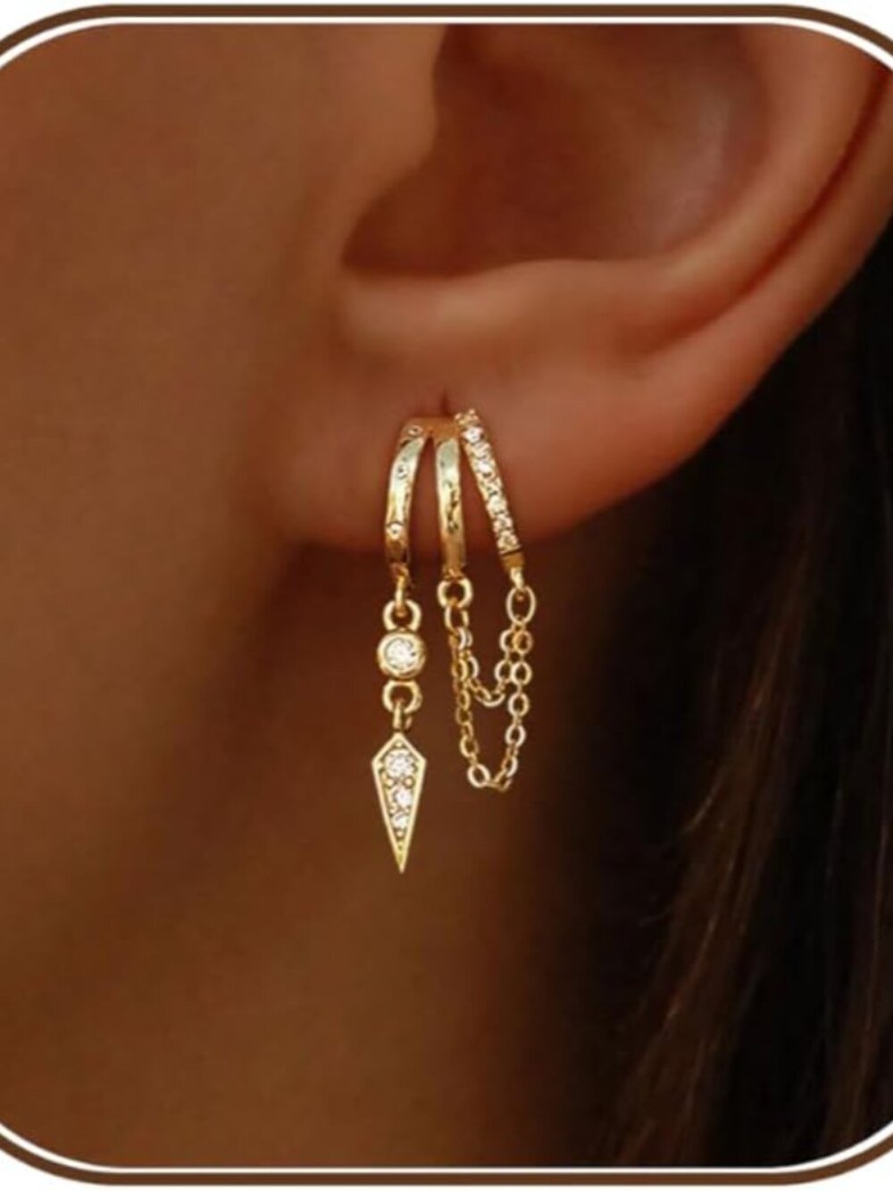 Dangle Earrings for Women,14k Gold Plated Triple Huggie Stud Earrings Cute State
